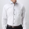 ワイシャツ長袖カッタウェイ衿ホワイト白ストライプホリゾンタルカラー形態安定