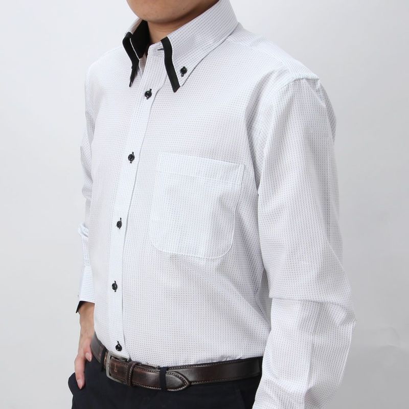 ボタンダウン ワイシャツ 長袖 2枚衿風 ホワイト 白 ブラック 黒 | SMART BIZ (スマートビズ) - ワイシャツ専門店 (本店)