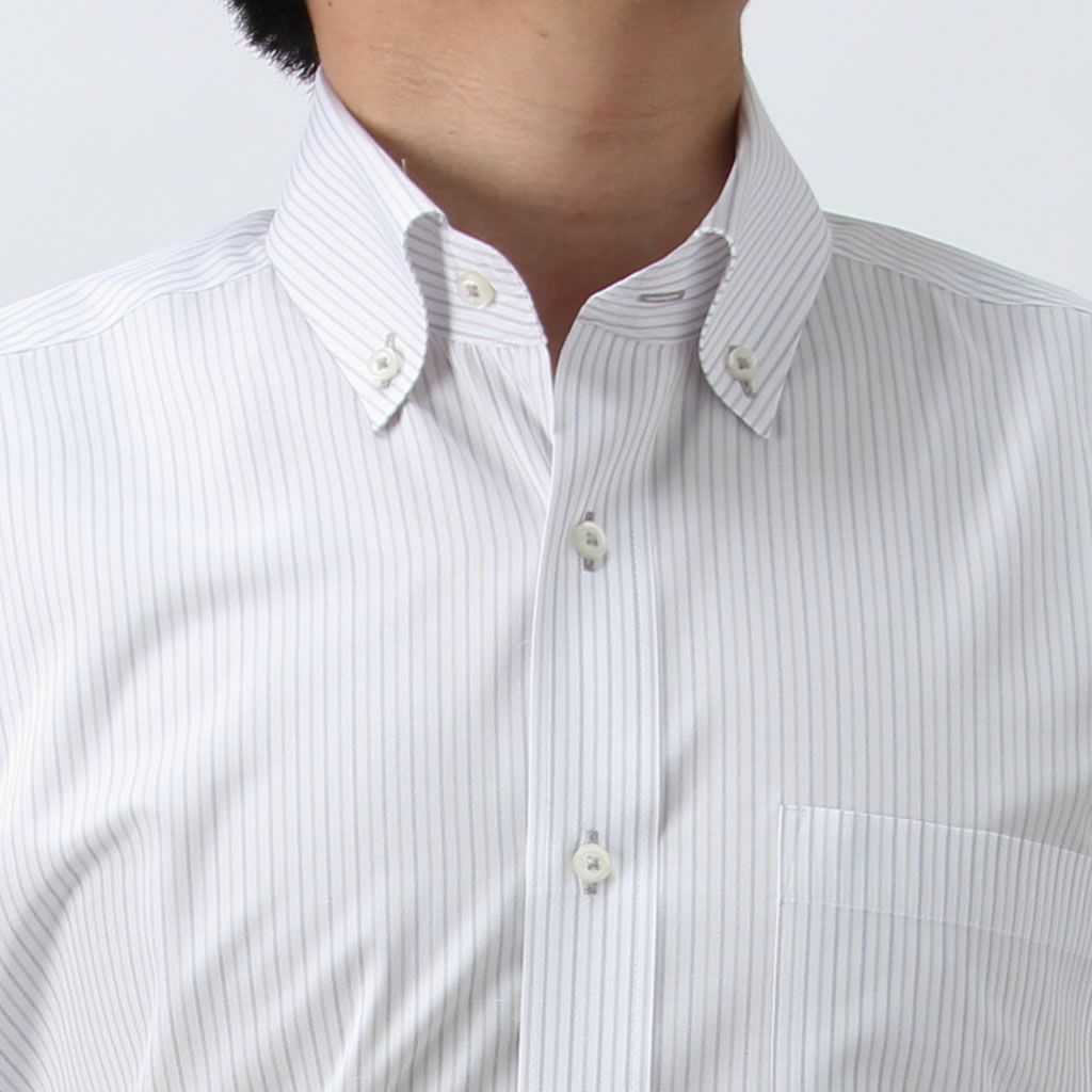 ボタンダウン ワイシャツ 長袖 グレー ストライプ | SMART BIZ (スマートビズ) - ワイシャツ専門店 (本店)