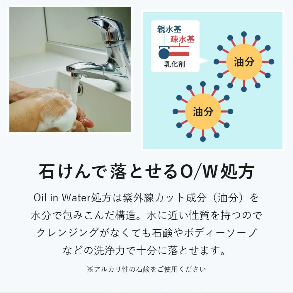 石鹸で落とせるO/W処方